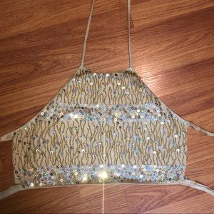 Stunning jeweled golden tie crop top